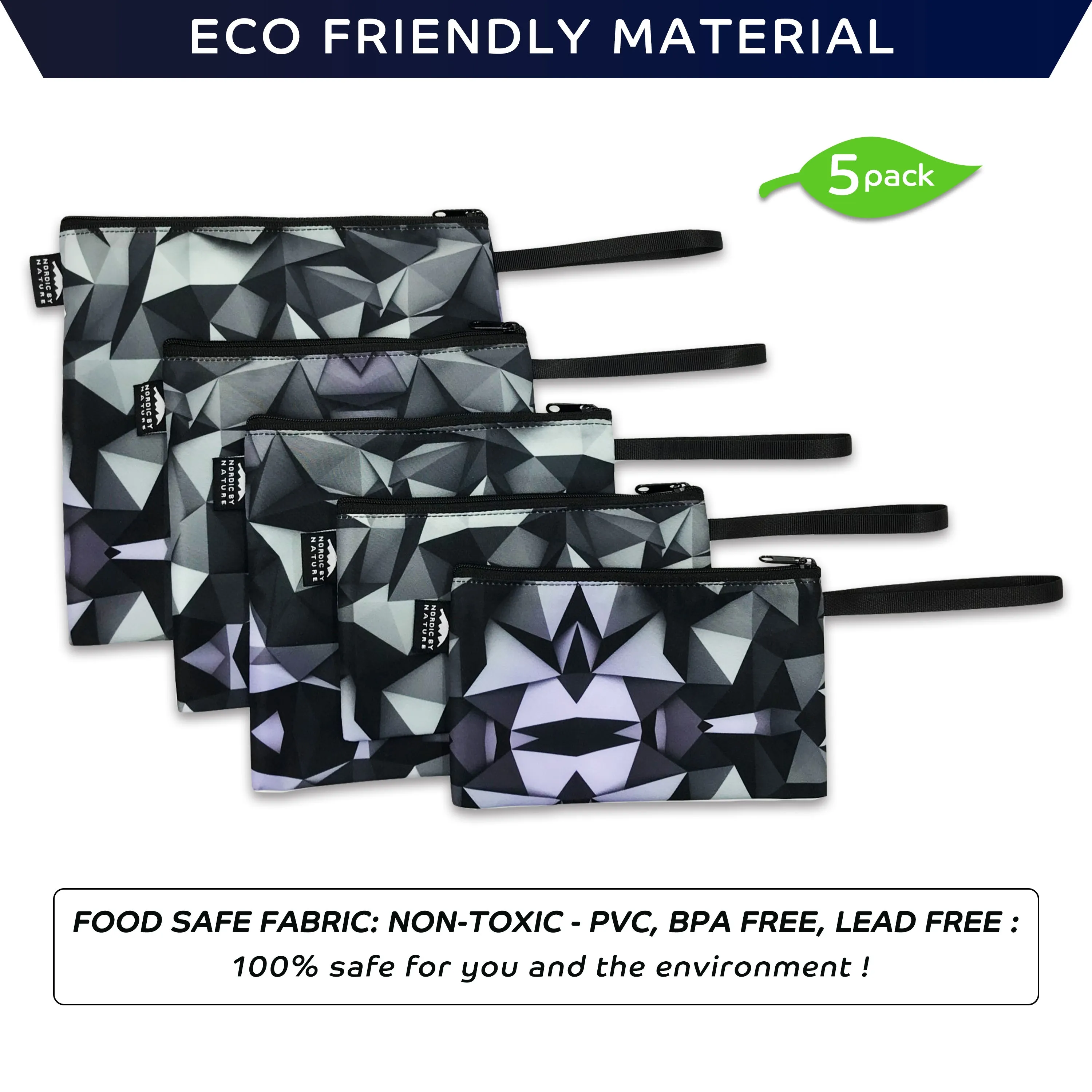 5 Dual Layer Lunch Baggies - (Black Mosaic)
