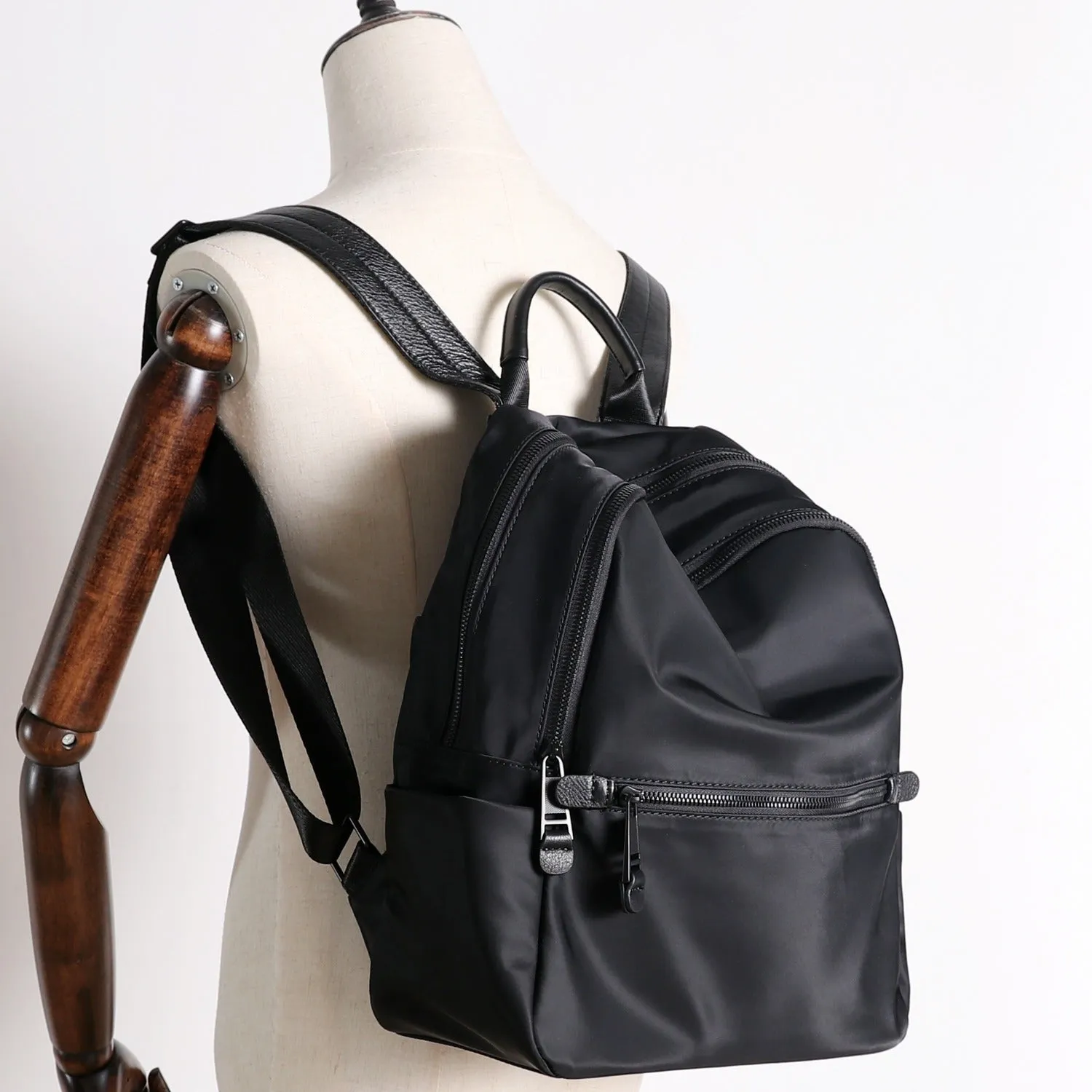 Black Nylon Backpack Womens Travel Backpack Bag Black Nylon School Rucksack for Ladies