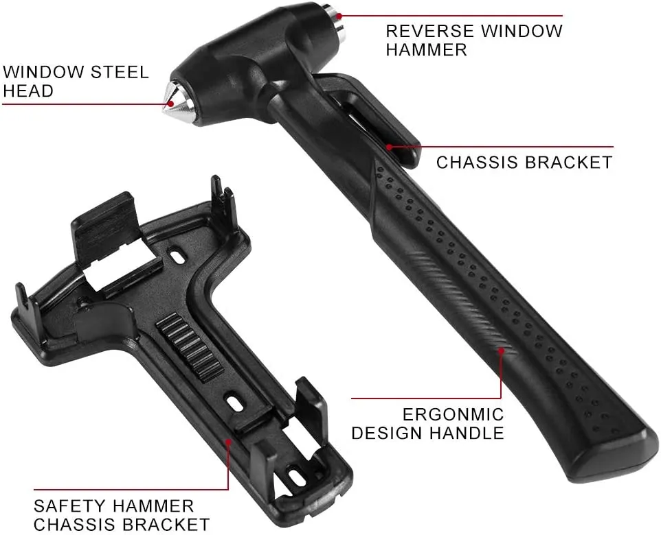 Car Safety Hammer, 3-in-1 Auto Emergency Escape Hammer with Window Breaker and Seat Belt Cutter, Striking Black Emergency Escape Tool for Car Accidents Car Accessories