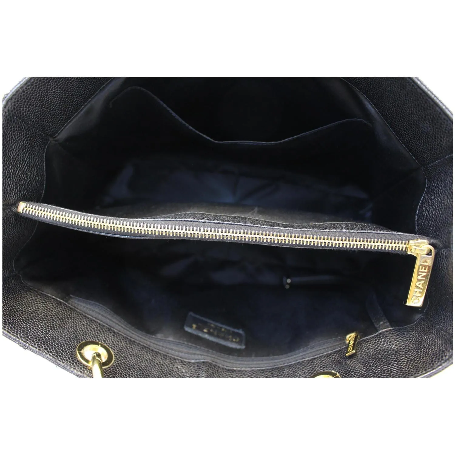 CHANEL Black Caviar Leather Grand Shopping Tote Bag