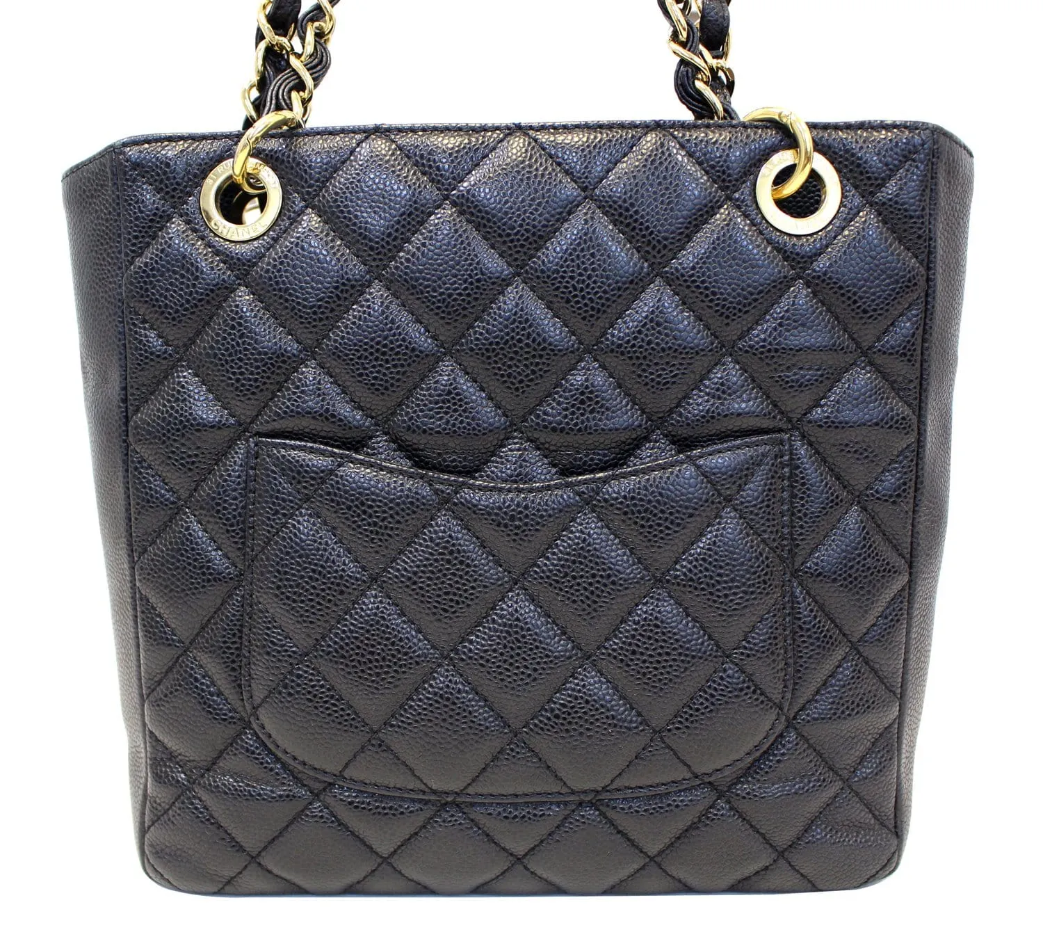 CHANEL Black Caviar Leather Petite Shopping Tote Bag