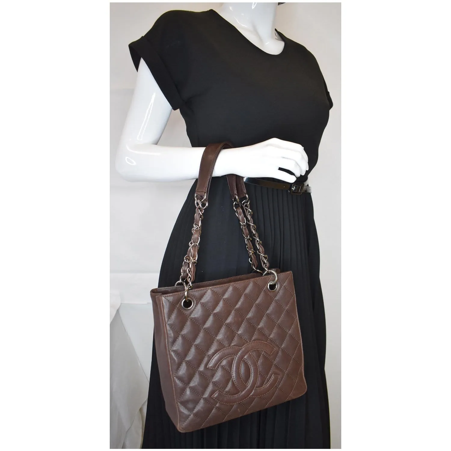 CHANEL PST Caviar Leather Petit Shopping Tote Bag Brown