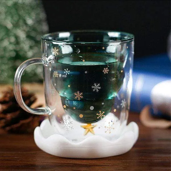Christmas Tree Double Layer Glass Cup