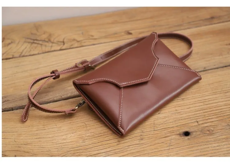 Cute Black LEATHER Envelope WOMEN SHOULDER BAG Handmade Slim Envelope Crossbody Purse FOR WOMEN