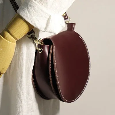 Cute Coffee LEATHER Around Side Bag Handmade WOMEN Circle Crossbody BAG Phone Purse FOR WOMEN