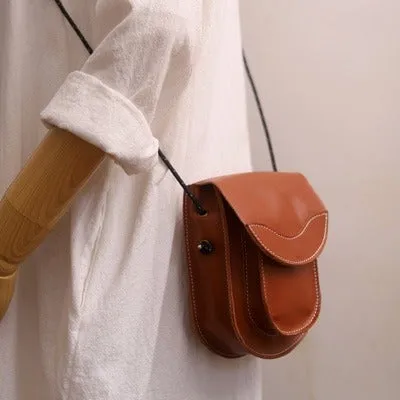 Cute LEATHER Saddle Side Bag WOMEN Black SHOULDER BAG Small Crossbody Purse FOR WOMEN