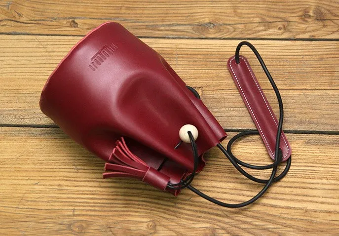 Cute LEATHER WOMEN Bucket SHOULDER BAG Barrel Crossbody Purses FOR WOMEN