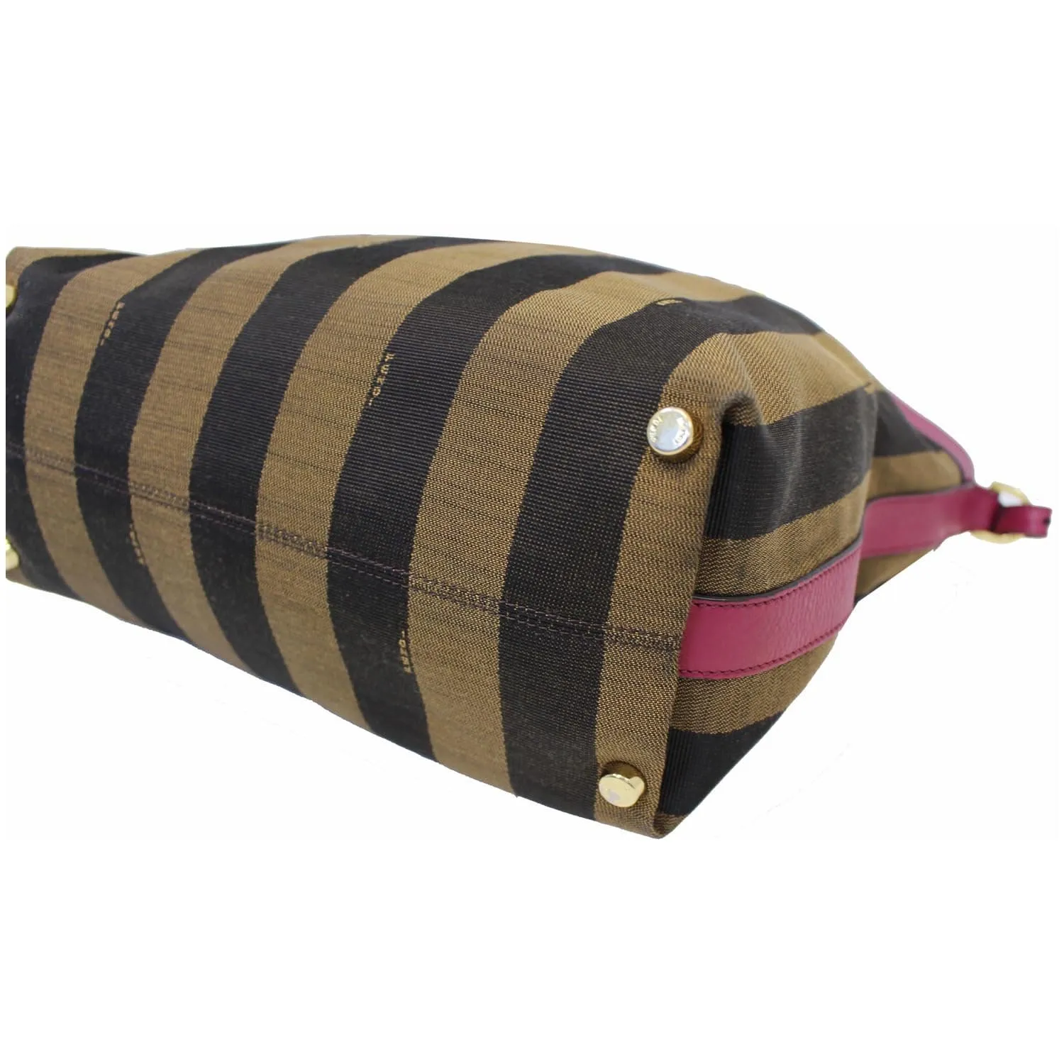 FENDI Tobacco Pequin Stripe Canvas Large Tote Bag Magenta