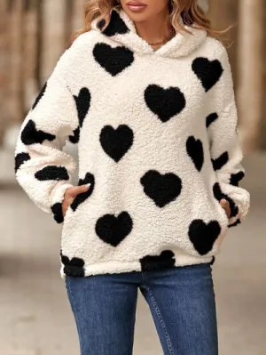 Fuzzy Heart Pocketed Dropped Shoulder Hoodie (3 Colors)