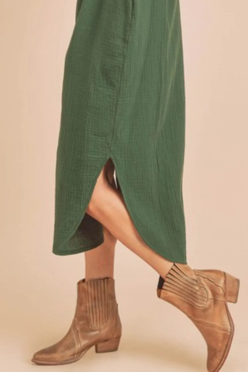 Green Round Neck Midi Tank Dress with Pockets
