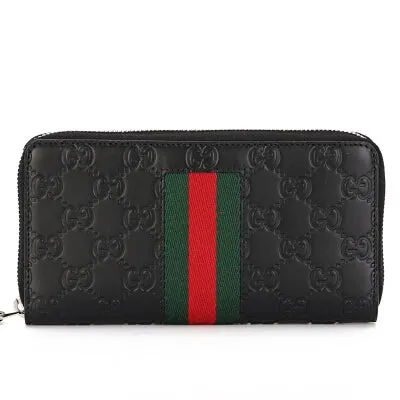 Gucci Guccissima with Web Zip Around Wallet in Black