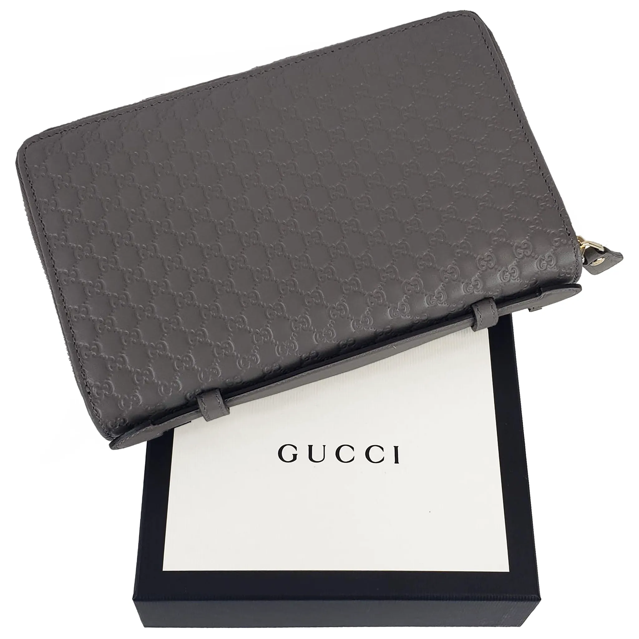 Gucci Microguccissma Double Zip Travel Wallet Bag in Gray
