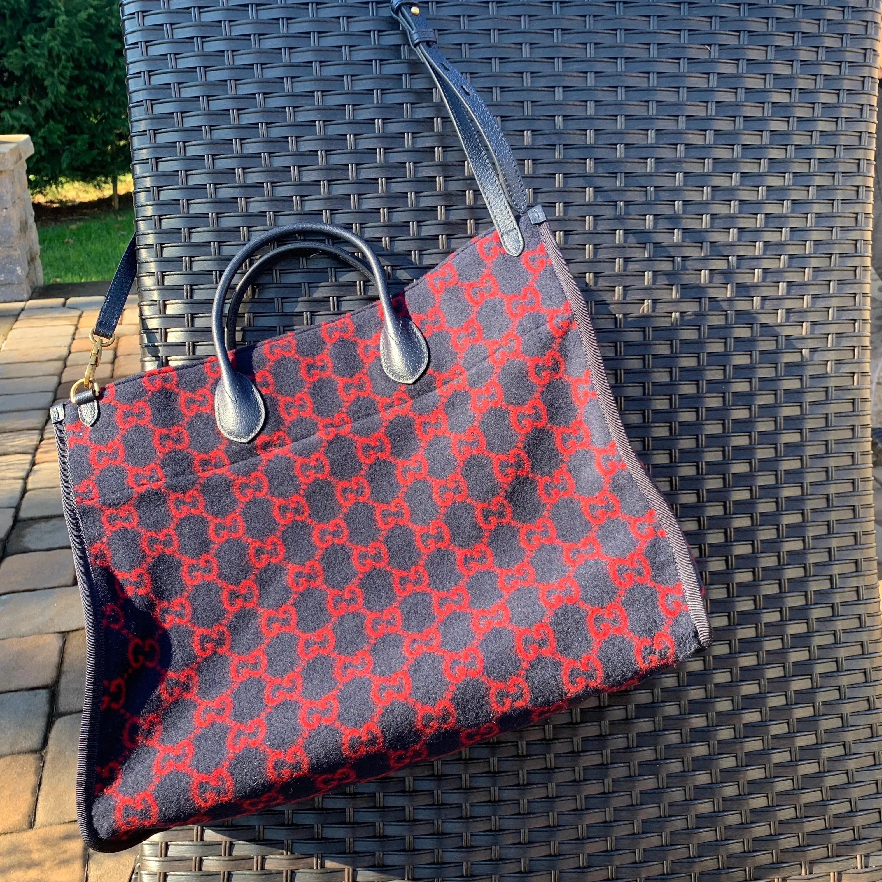 Gucci Wool Monogram GG Tote in Navy