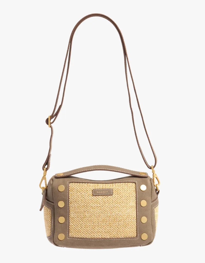Hammitt Evan Small Crossbody in Pewter Raffia & Brushed Gold