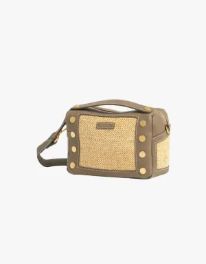 Hammitt Evan Small Crossbody in Pewter Raffia & Brushed Gold