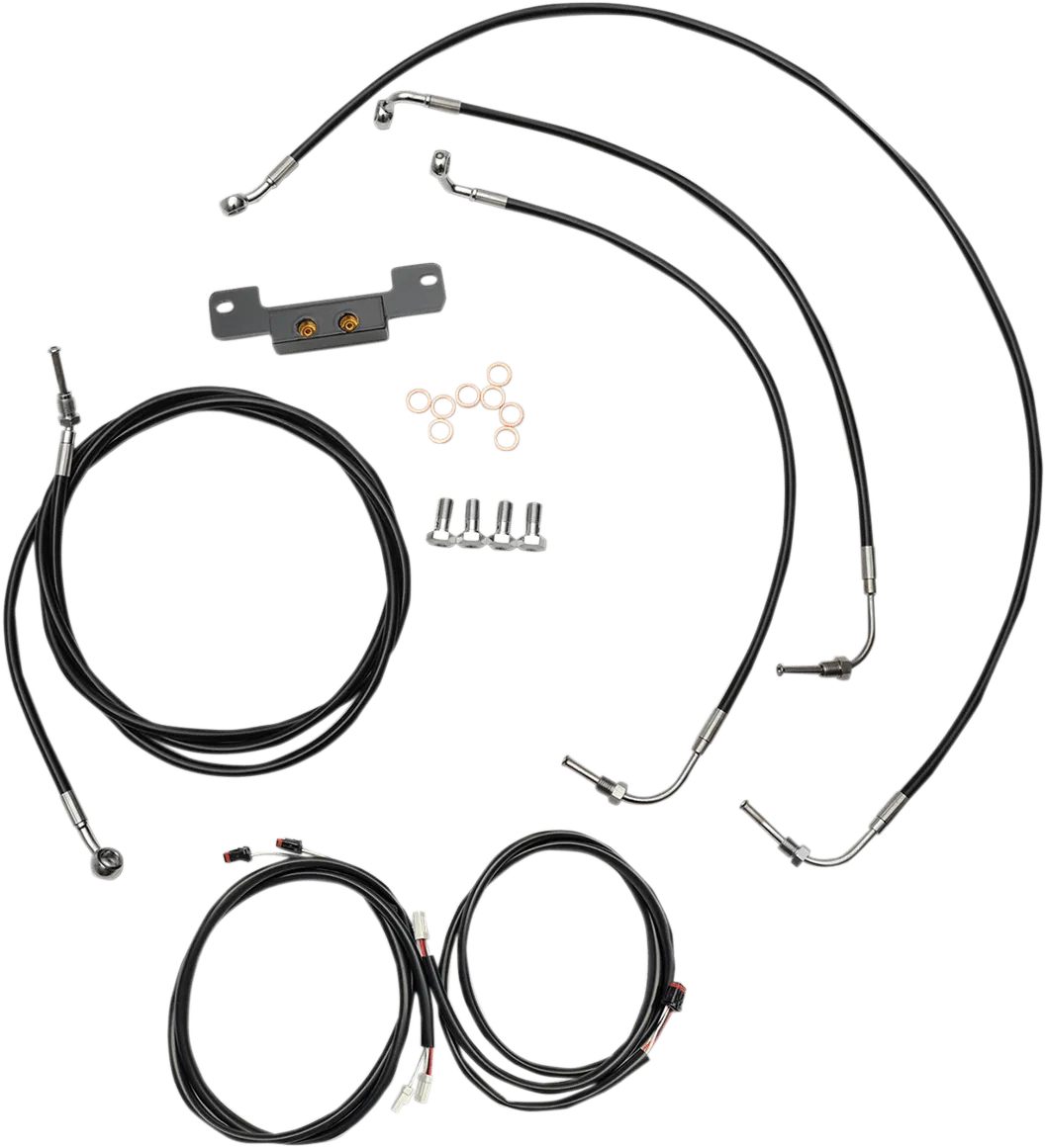 LA Choppers LA-8055KT3-13B Complete Handlebar Cable/Brake & Clutch Line/Wire Kit - Black Vinyl/Stainless Braided