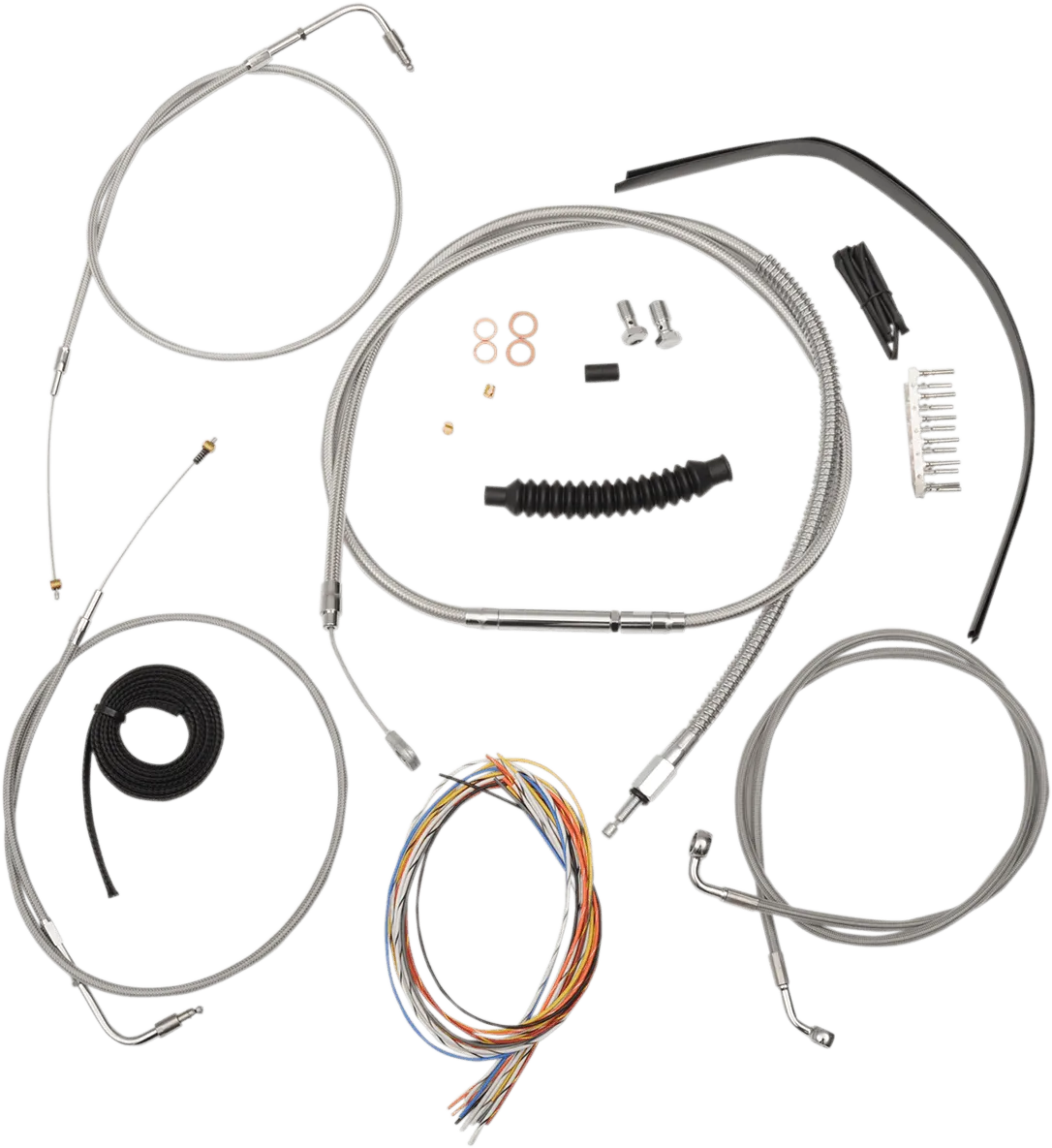 LA Choppers LA-8220KT2-19 Complete Handlebar Cable/Brake & Clutch Line/Wire Kit - Stainless Braided