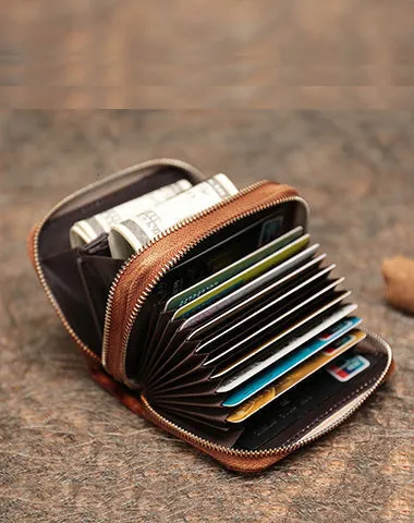 Leather Zipper Card Wallets Cute Small Women Double Zip Card Wallets For Ladies
