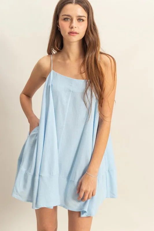 Light Blue Flowy Mini Cami Dress with Pockets