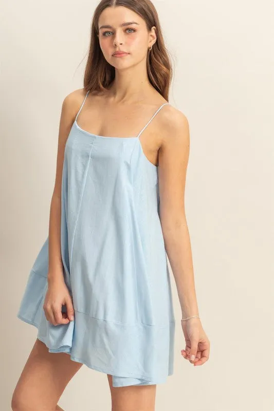 Light Blue Flowy Mini Cami Dress with Pockets