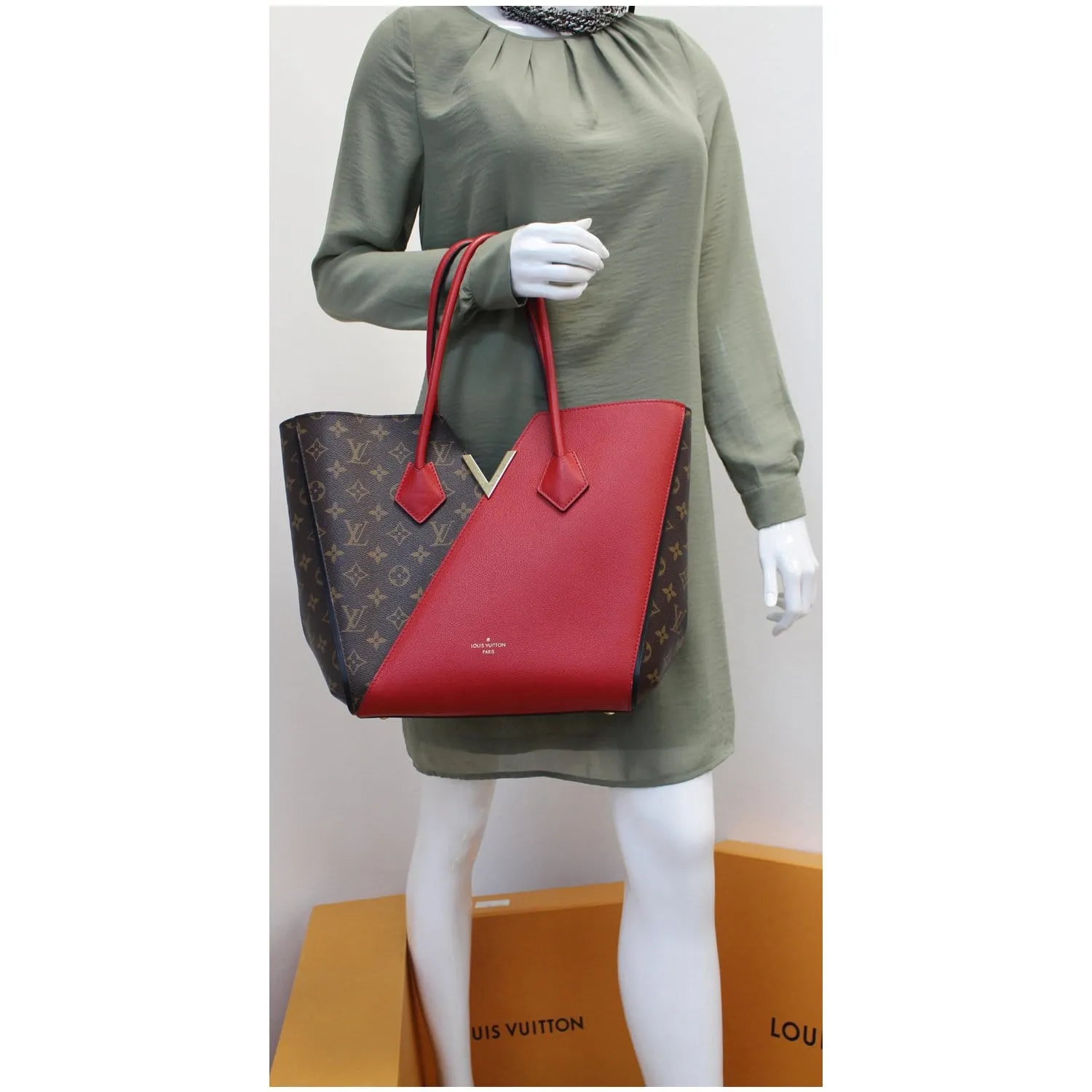 LOUIS VUITTON Kimono Monogram Calfskin Tote Bag Brown/Cerise
