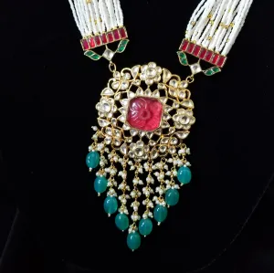 Pachi Kundan Carved Stone Raani Haar With Gold Plating