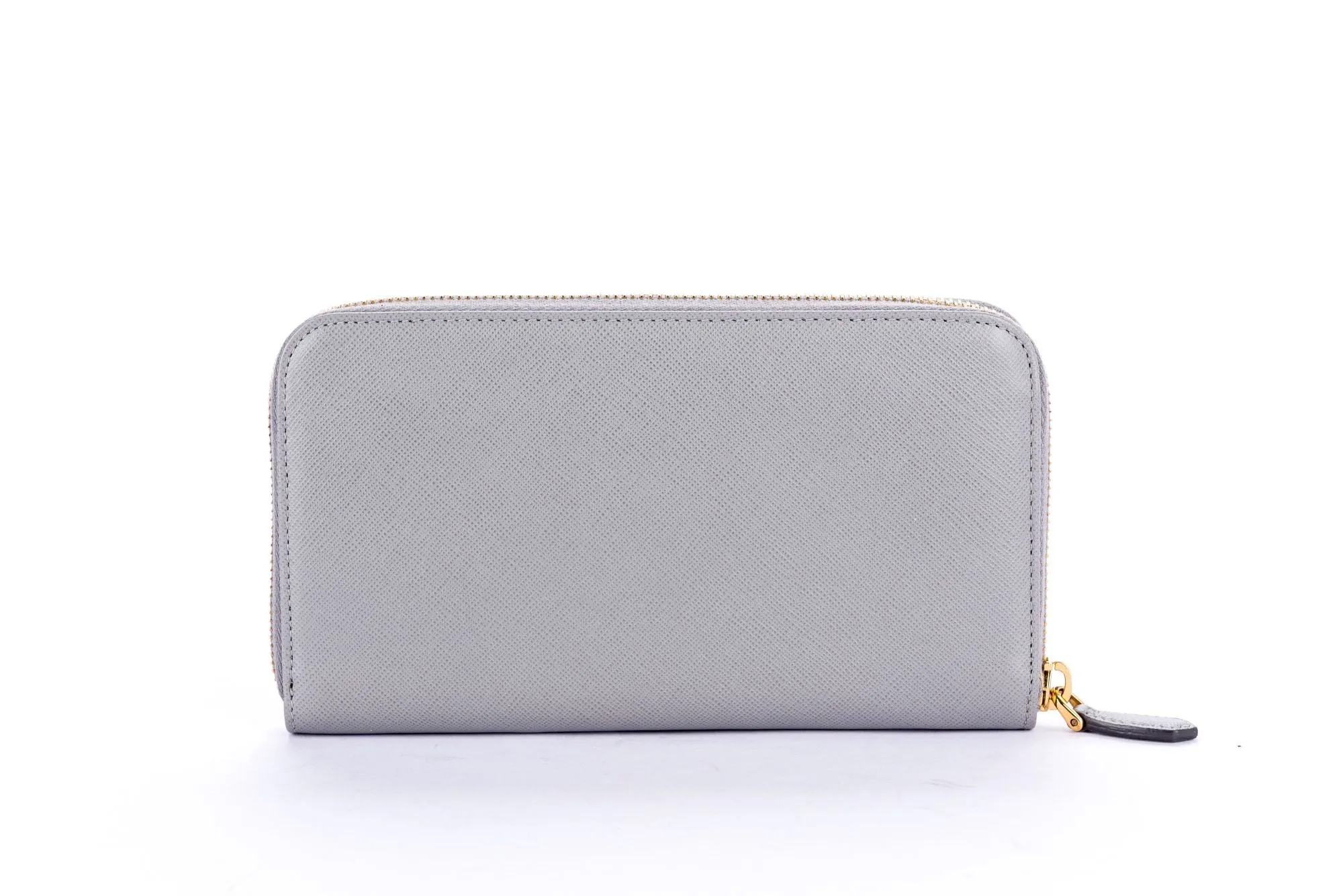 Prada 1M0506 Light Grey Full Zip Wallet with Cards & Box