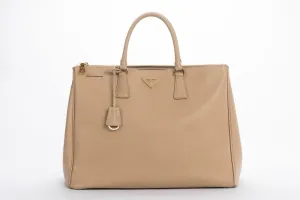Prada BN1802 Saffiano Lux Hand Bag, Sabbia Light Cafe Color, with Dust Cover