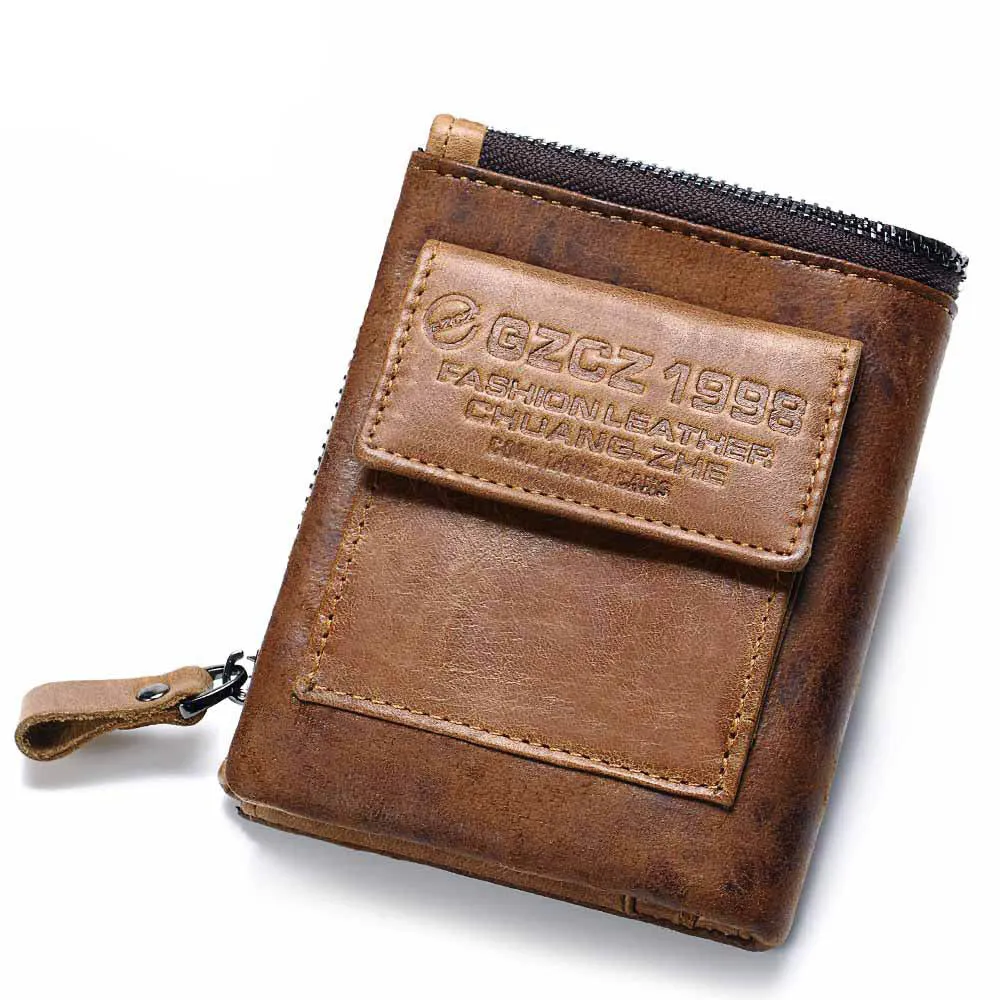 Retro Brown Zipper Leather Card Coin Men's Wallet