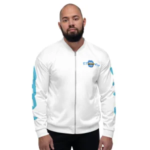 STFU Ice Blue Logo Unisex Bomber Jacket - White