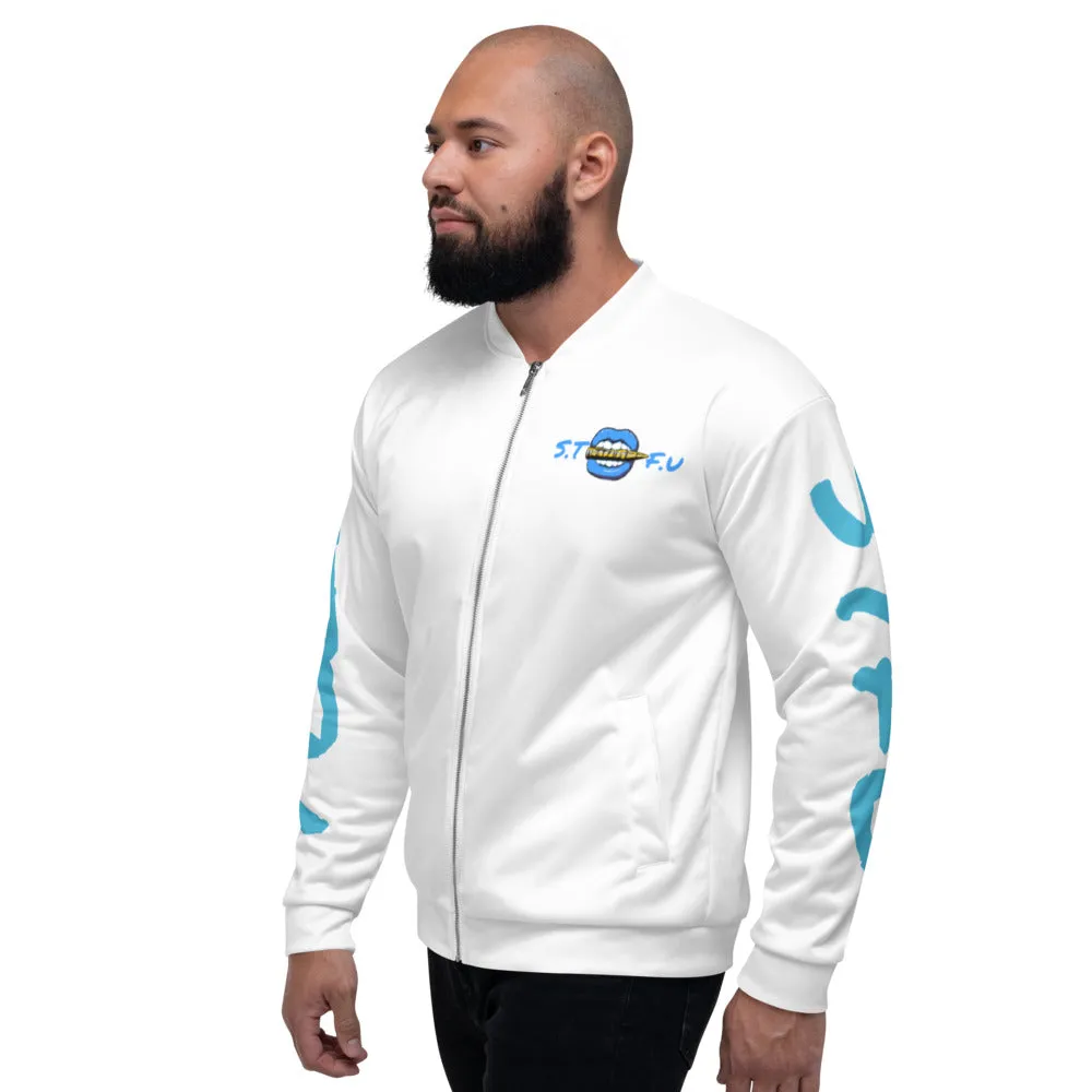 STFU Ice Blue Logo Unisex Bomber Jacket - White
