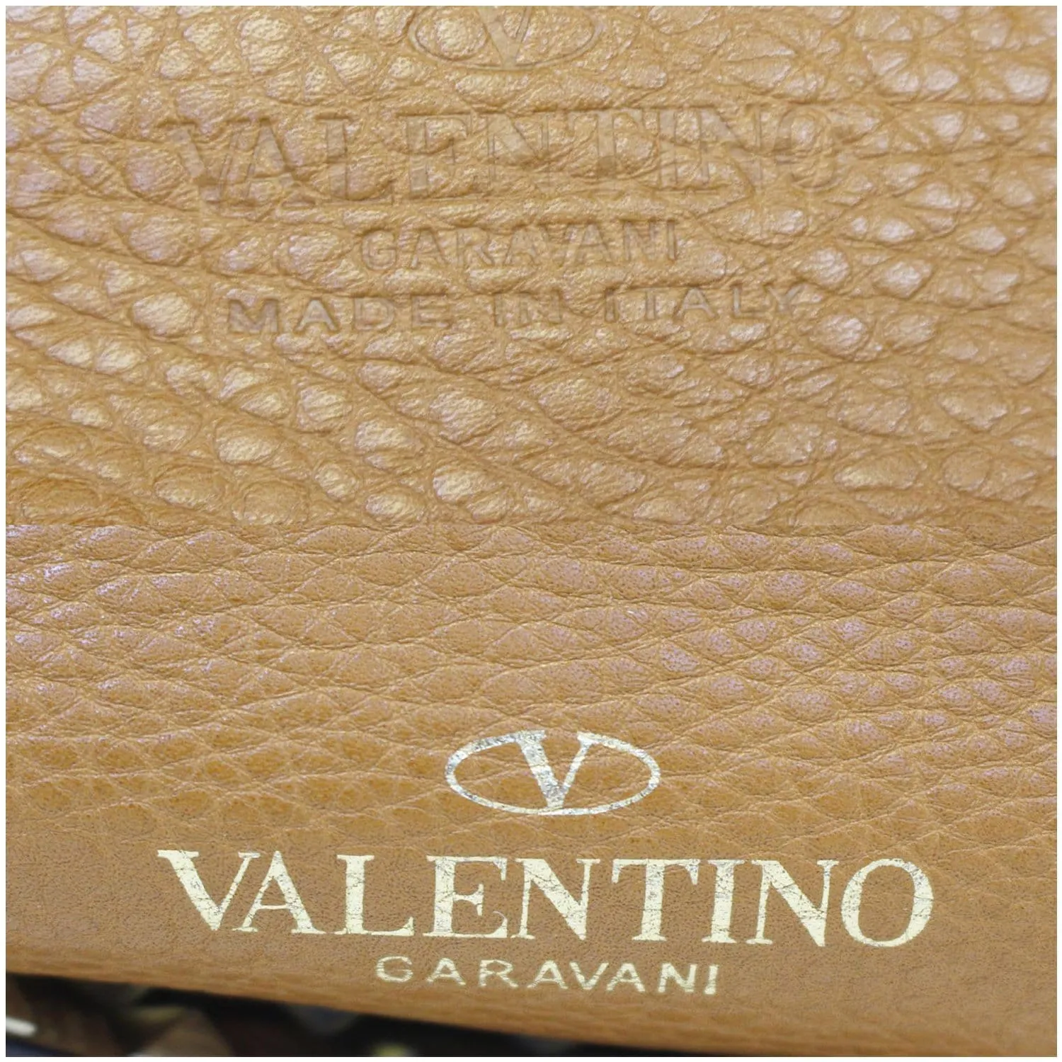 VALENTINO Rockstud Leather Medium Tote Shoulder Bag Camel Brown