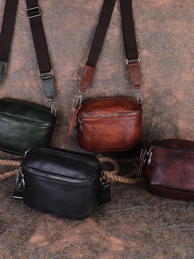 Vintage Brown Leather Womens Saddle Shoulder Bag Small Saddle Crossbody Purse for Ladies