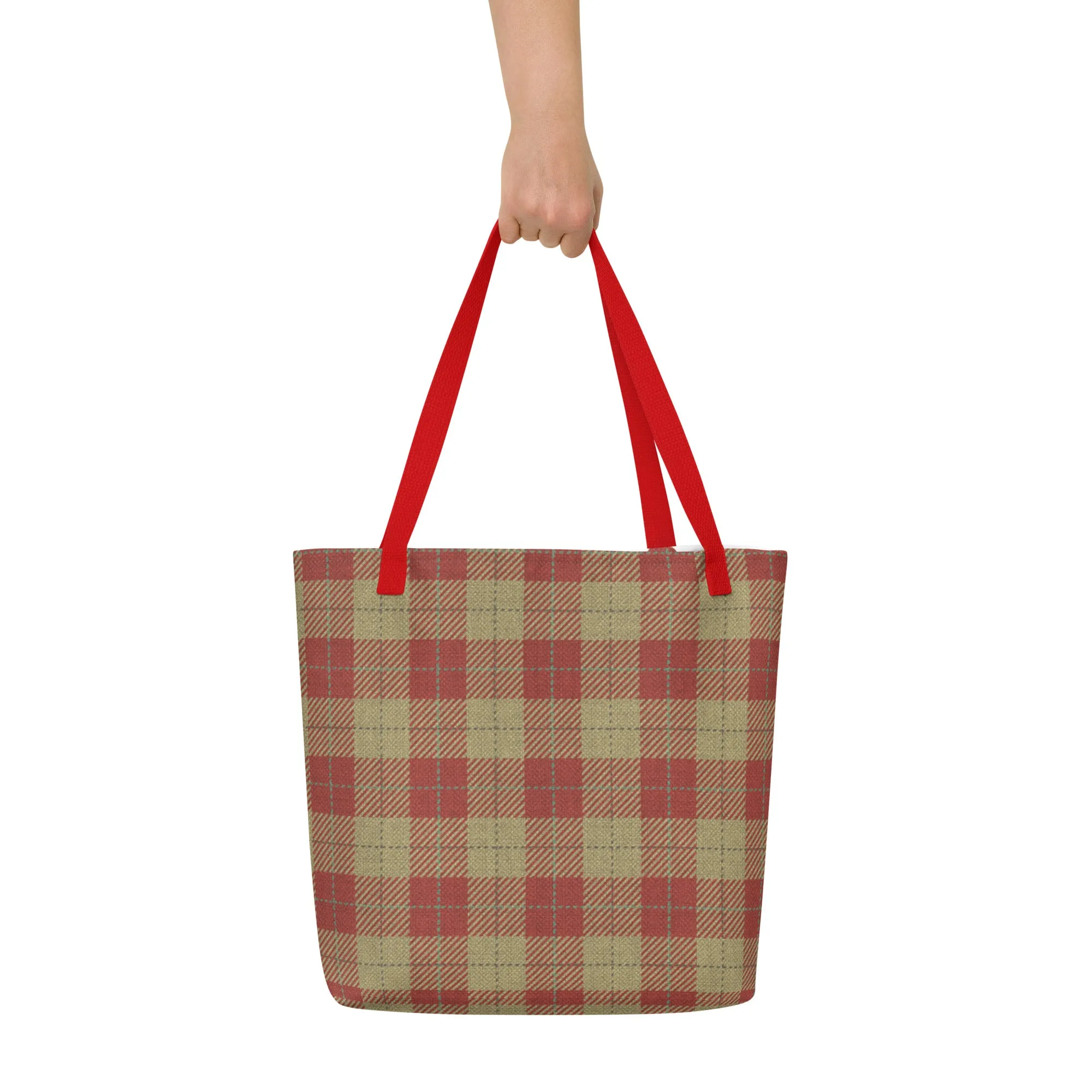 Vintage Red Plaid Large Tote Bag
