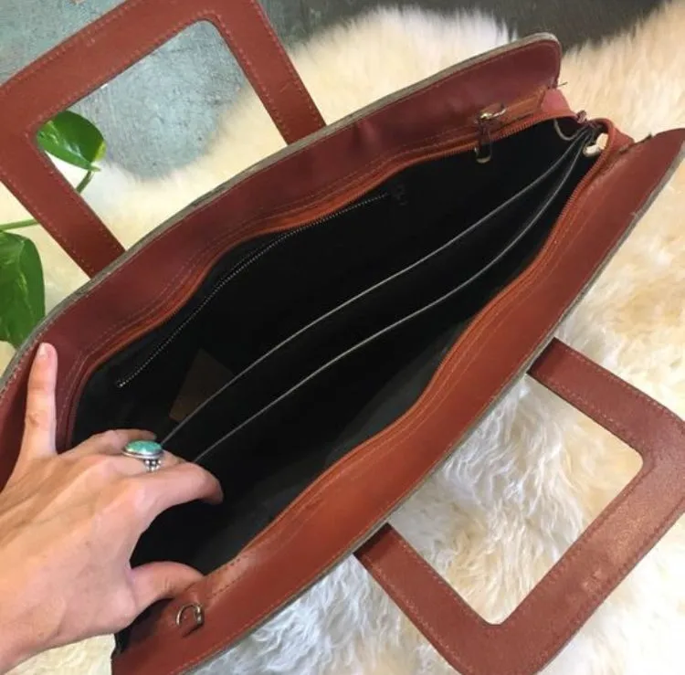 Vintage retro Leather Express purse handbag laptop iPad briefcase carrier