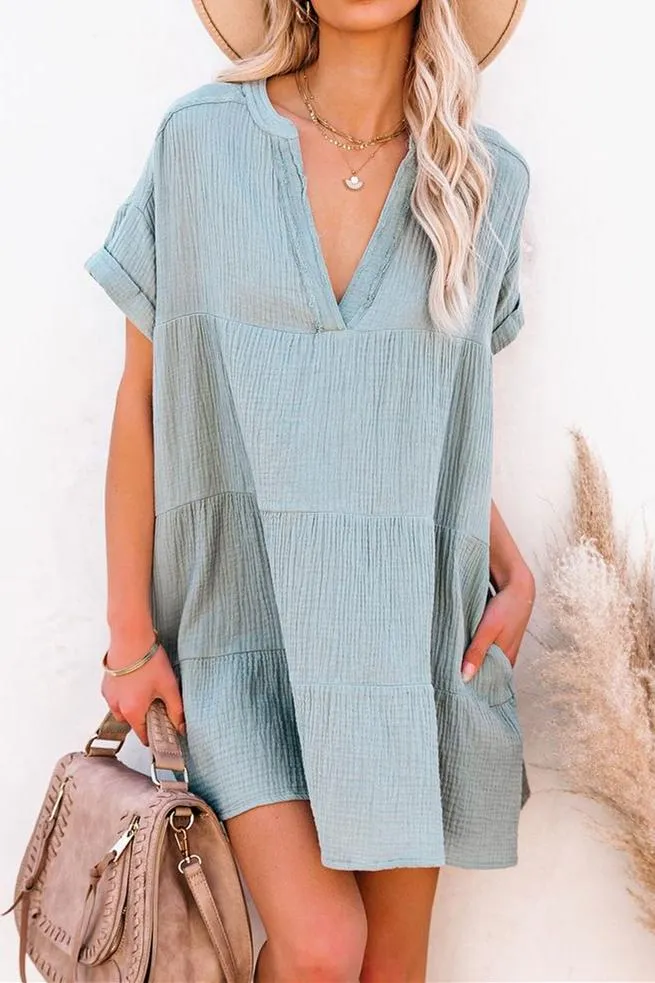 Waimea Cotton Pocketed Babydoll Dress - Light Green