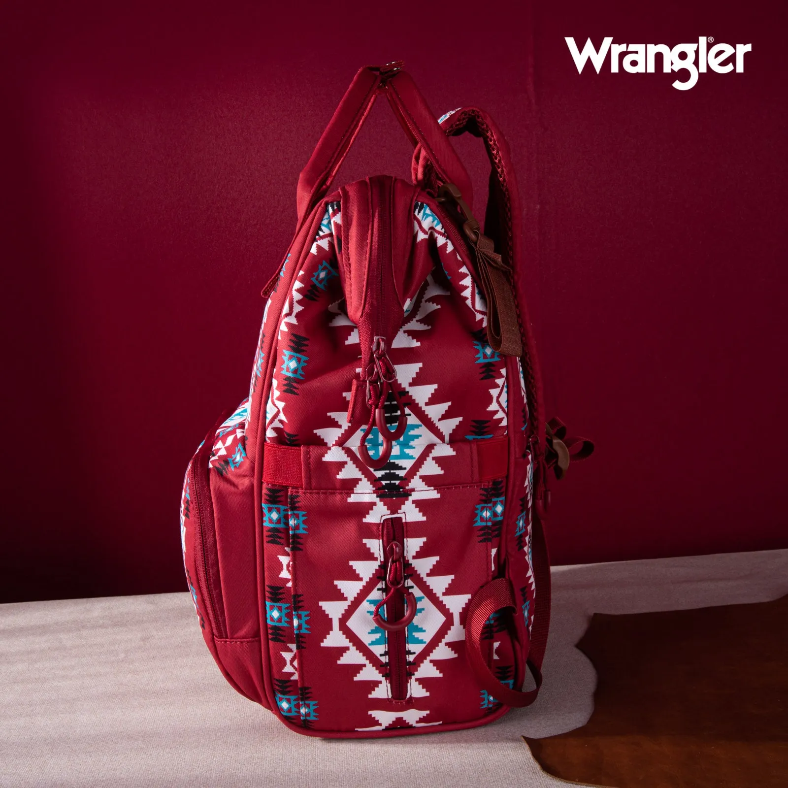 WG2204-9110 Wrangler Allover Wrangler Aztec Printed Callie Backpack - Burgundy