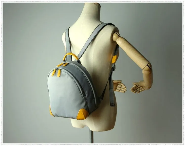 Womens Nylon Small Backpack Bag Dark Blue&Brown Best Mini Backpack Purse Nylon Rucksack for Ladies